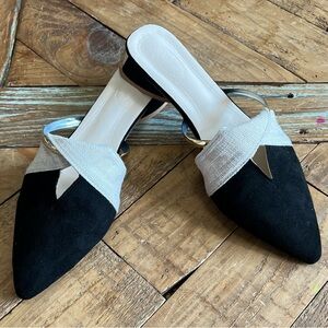 Meishanglu Two Tone Pointed Toe Mules‎ with Ring Detail Slip On Shoes Size 9
